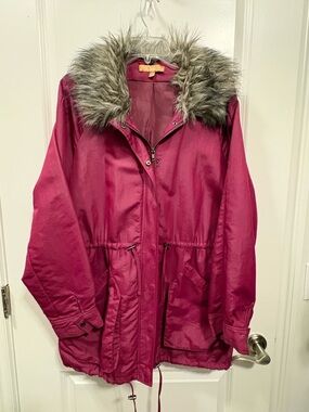 Ellen Tracy Berry Faux-Fur Trim Utility Anorak